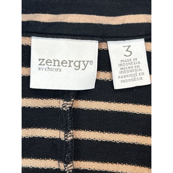 Chicos Zenergy Cardigan Sweater Womens 3 Black Beige Striped Jacket - Picture 3 of 6
